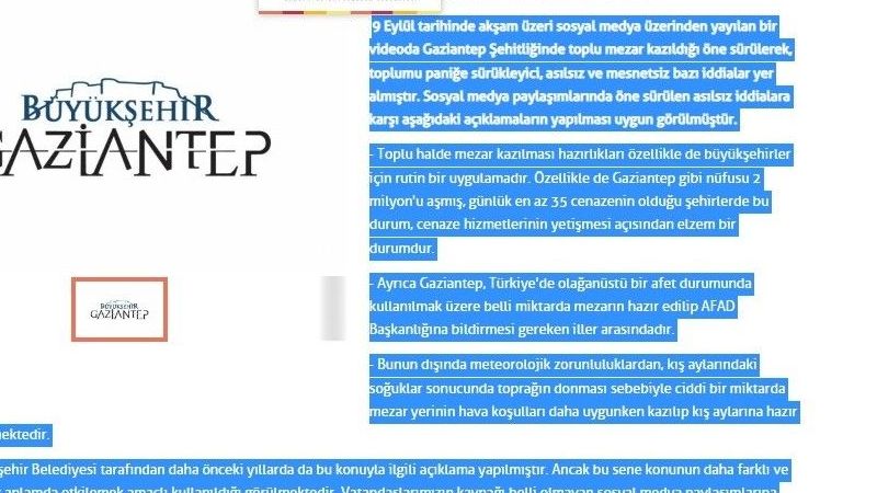 Gaziantep’te toplu mezar kazılıyor iddiasına yalanlama