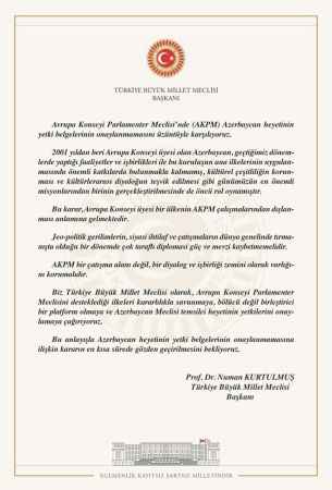 TBMM Başkanı Numan Kurtulmuş, AKPM’nin Azerbaycan delegasyonuna yetki vermeme kararına tepki gösterdi