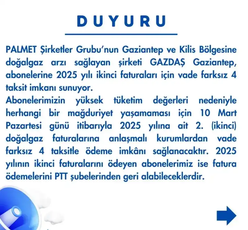 Gaziantep ve Kilis’te PALMET’in Doğalgaz Fatura Oyunları! 4 Taksite Bölecekmiş…