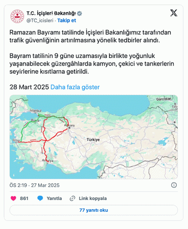 İçişleri Bakanlığı’ndan Bayram Tatili İçin Önemli Trafik Tedbirleri